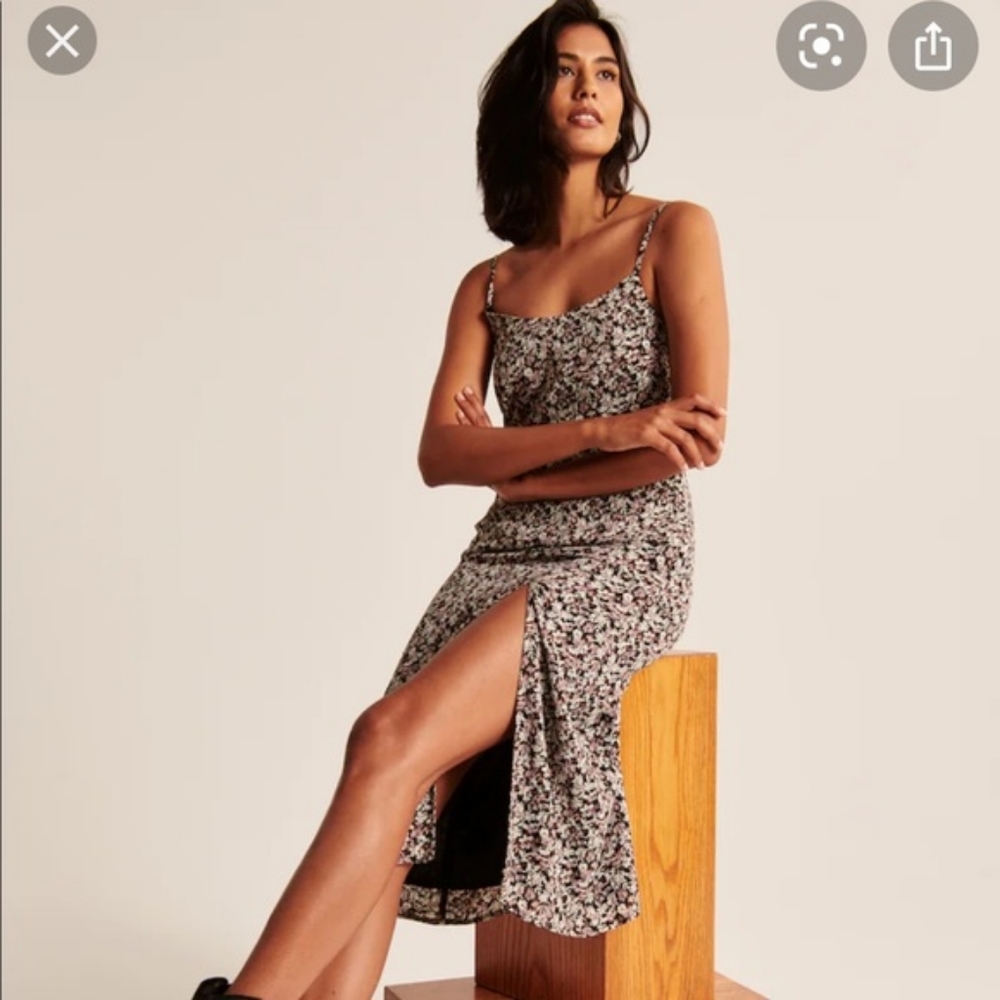 Flower pattern maxi slit dress